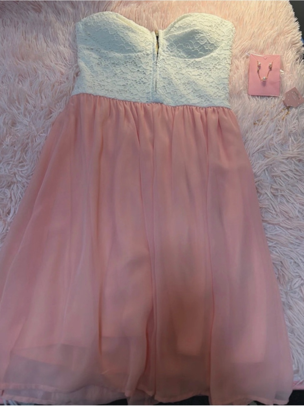 Windsor Strapless Lace Bodice Pink & white Dress